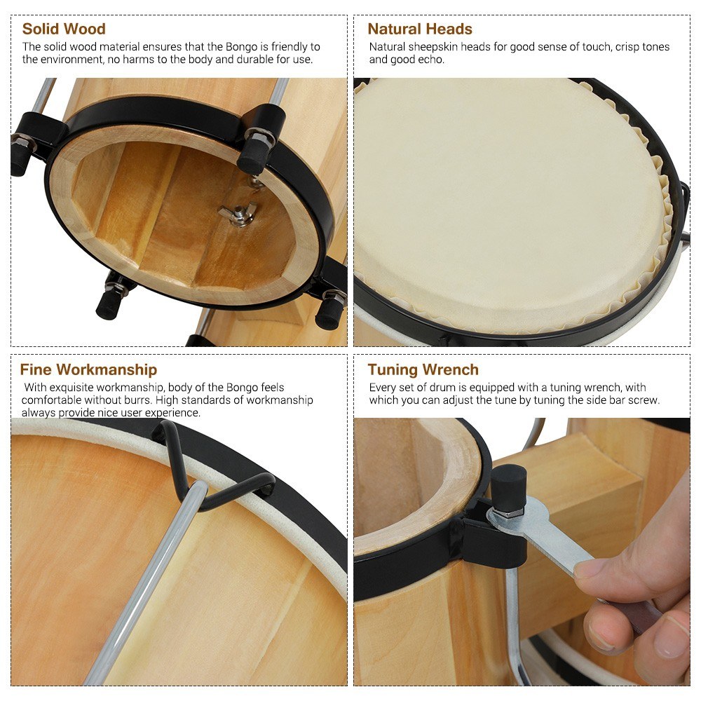 Houten Bongo Drumstel 5,5 inch - Bongo Drum Set recensie en prijs