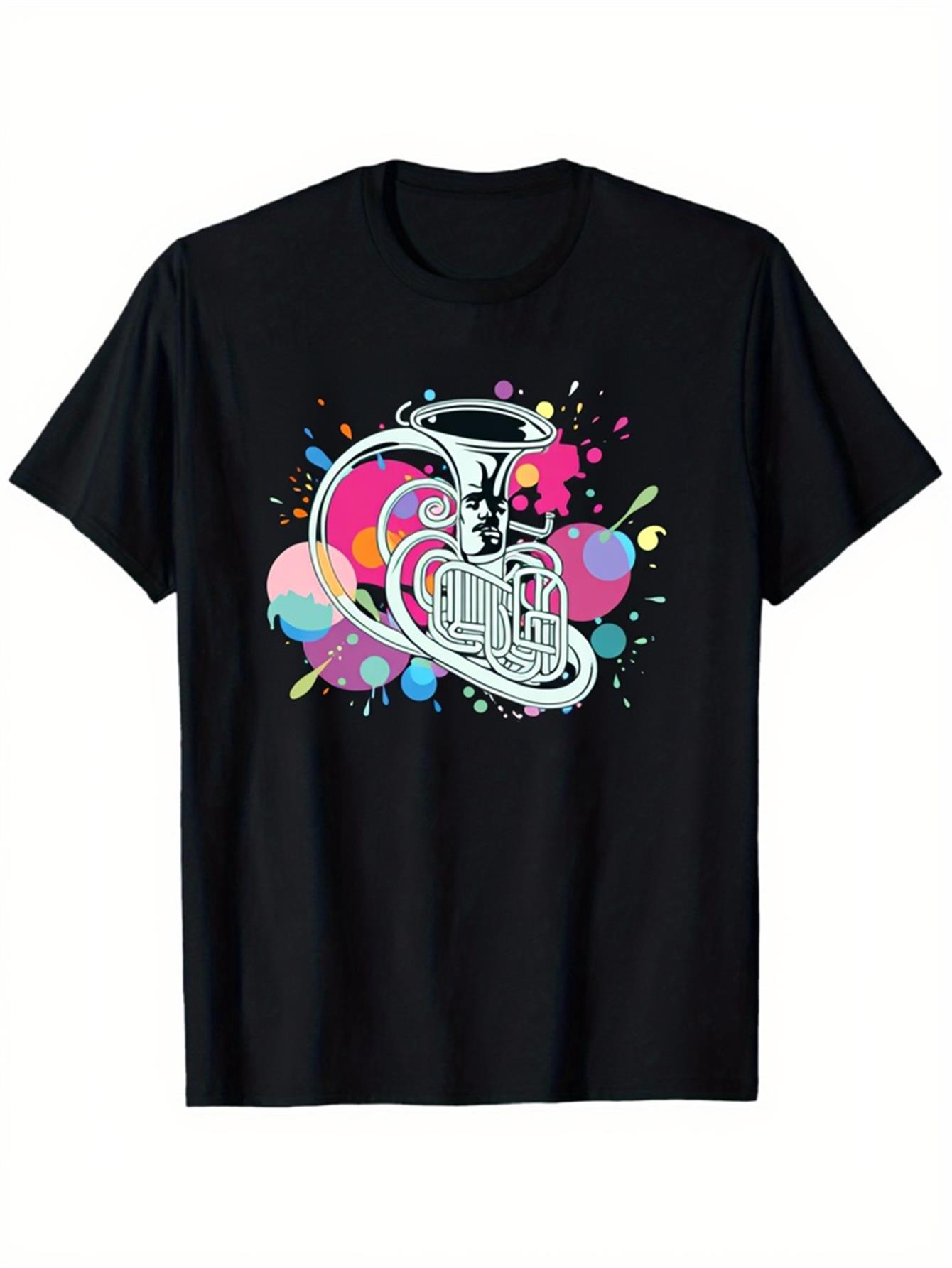 Trendy heren zwart grafisch T- - Musical Instrument Horn recensie en prijs